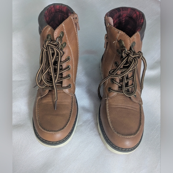 Joe Fresh. Brown Lace-Up Boots with Plaid Lining. Unisex - Picture 3 of 10